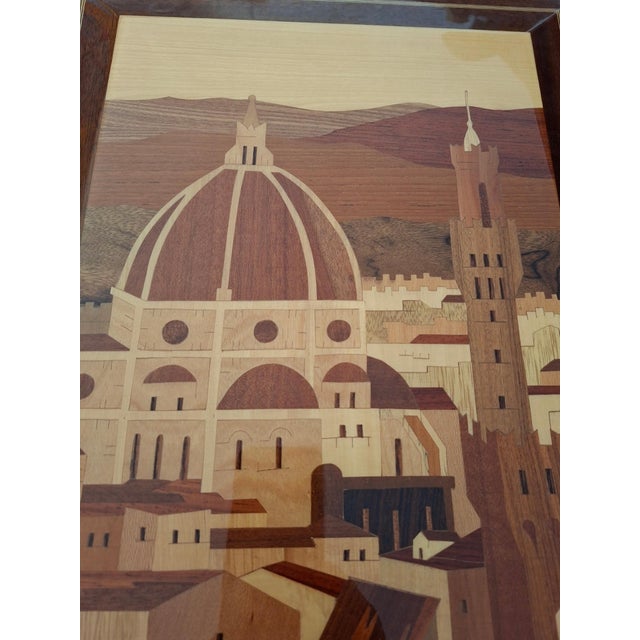 Handcrafted Wood Inlay Panorama of Florence, Brunelleschi Dome, 1980s For Sale - Image 3 of 8