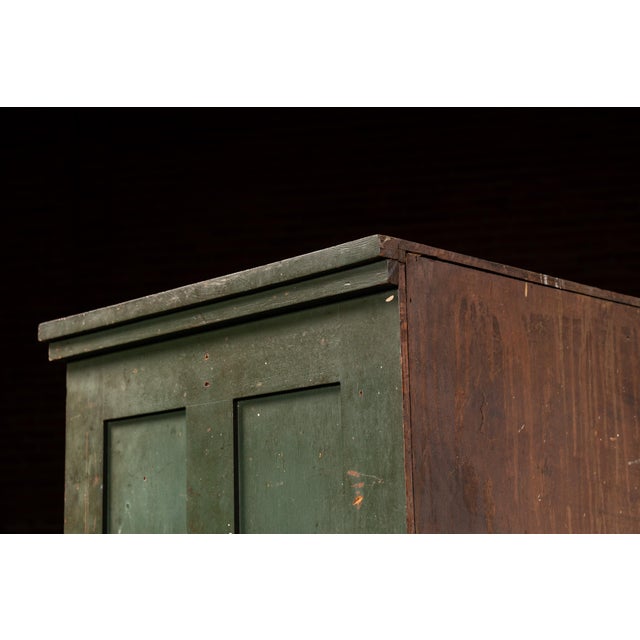 Wood Antique Multi-Drawer Industrial Map Cabinet in Original Green Paint For Sale - Image 7 of 14