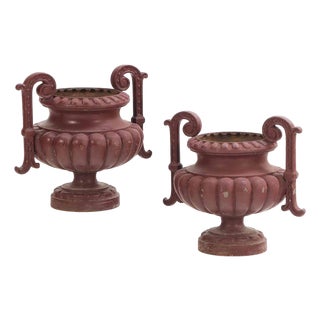 Pair of French Painted Cast Iron Garden Urns, C 1890. Labeled Alfred Corneau. For Sale