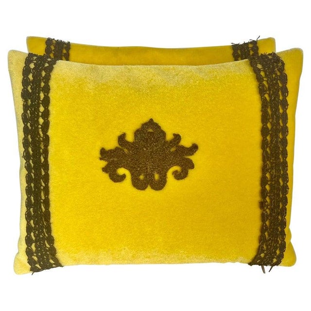 Yellow Pair of Custom Appliqué Pillows by Mla For Sale - Image 8 of 8