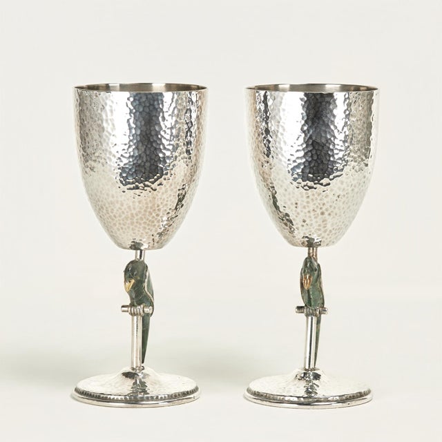 Mid-Century Modern Vintage Set of Eight Silver on Copper Goblets or Stemware With Parrots For Sale - Image 3 of 11
