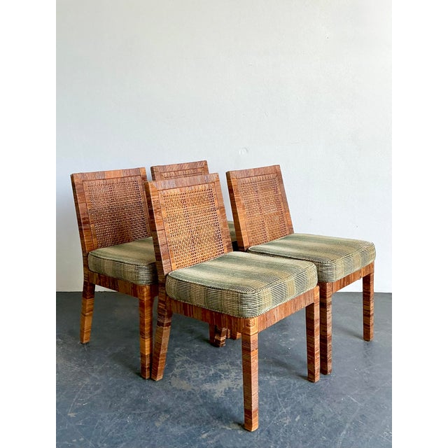 Late 20th Century Vintage Bielecky Brothers Woven Rattan Dining Chairs - Set of 4 For Sale - Image 5 of 12