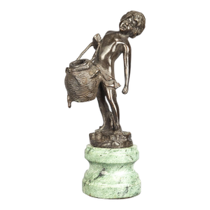Antique Reproduction of Auguste Moreau's the Water Bearer Sculpture on Marble Base