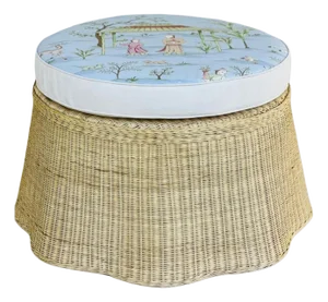 Upholstered Top Wavy Wicker/Rattan Coffee Table in Thibaut “ Ting Yuan”