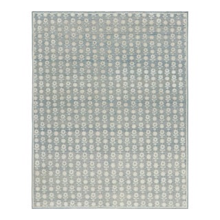 Rug & Kilim’s Modern Block Print Rug in Blue with White Floral Patterns - 6x9 For Sale