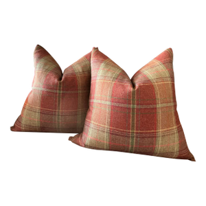 Kravet Wool Plaid “Shetland” Plaid in Russet Down Filled Pillows- A 22 Pair