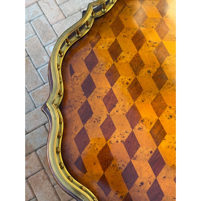 Vintage French Style Two-Tier Parquetry Side Table With Brass Gallery For Sale - Image 9 of 13