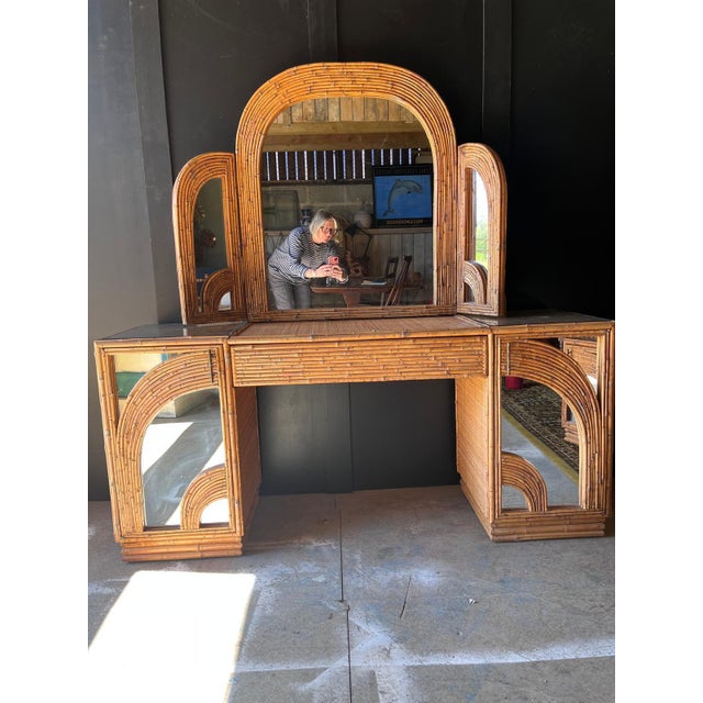 Vintage Bamboo Dressing Table with Bamboo Framed Mirror For Sale - Image 11 of 16