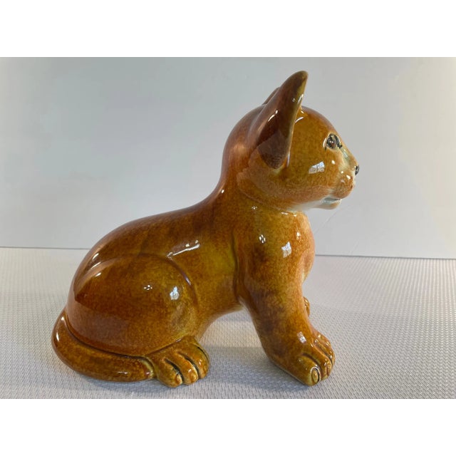 Vintage 1970s Italian Glazed Ceramic Lion Cub Figurine For Sale - Image 6 of 13
