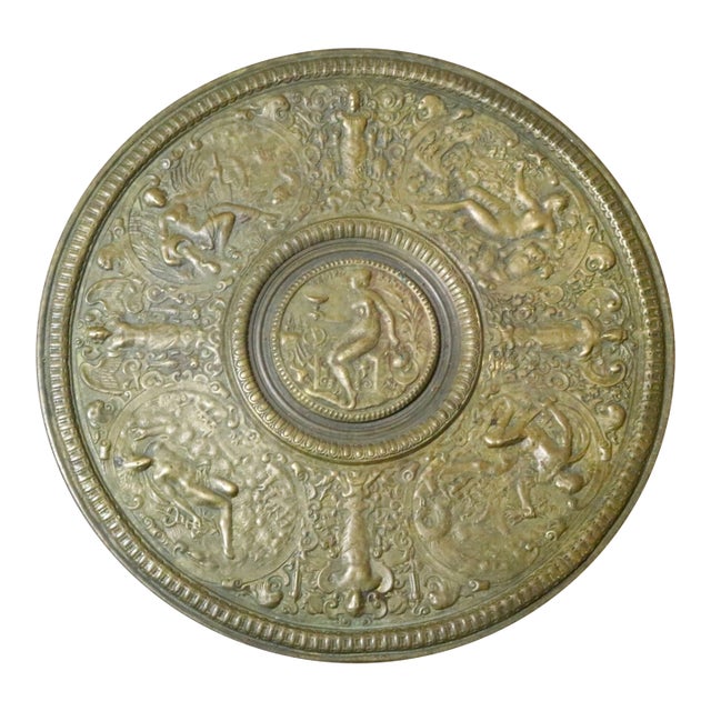 Antique Ornate Figural Mythological Temperantia Bronze German Relief Plate Bowl For Sale