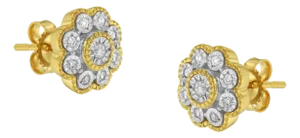 14K Yellow Gold Plated .925 Sterling Silver 1/6 Cttw Miracle-Plate Set Diamond Floral Stud Earrings (I-J Color, I2-I3 Clarity) - 2 Pieces