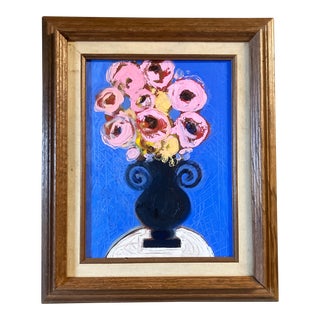 Contemporary Original Alexandra Brown Abstract Floral Still Life Painting Vintage Frame For Sale