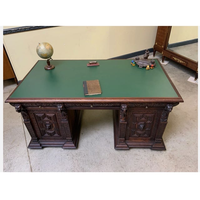 Brown Antique Gründerzeit Partner Desk, 1880 For Sale - Image 8 of 14