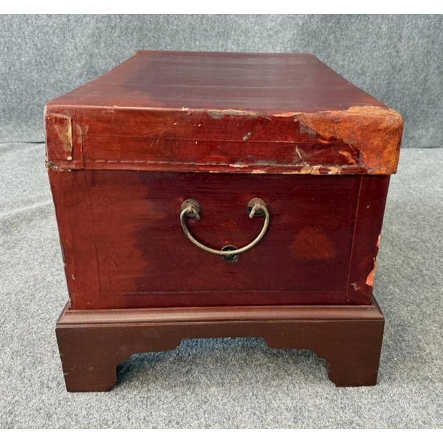 Mid 20th Century Red Leather Trunk on Wooden Stand For Sale - Image 4 of 16