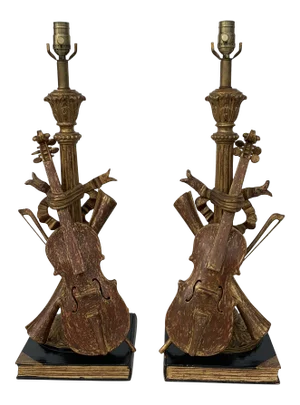 Italian Violin Musical Motif Lamps -A Pair