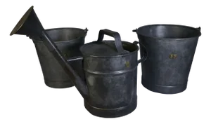 Buckets and Watering Can in Galvanized Steel with Brass Numbers, 1950s, Set of 3