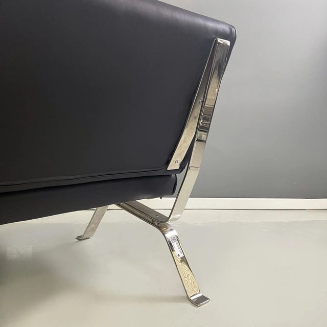 Modern Italian Black Leather Three-Seater Sofa attributed to Gastone Rinaldi for Rima, 1970s For Sale - Image 9 of 12