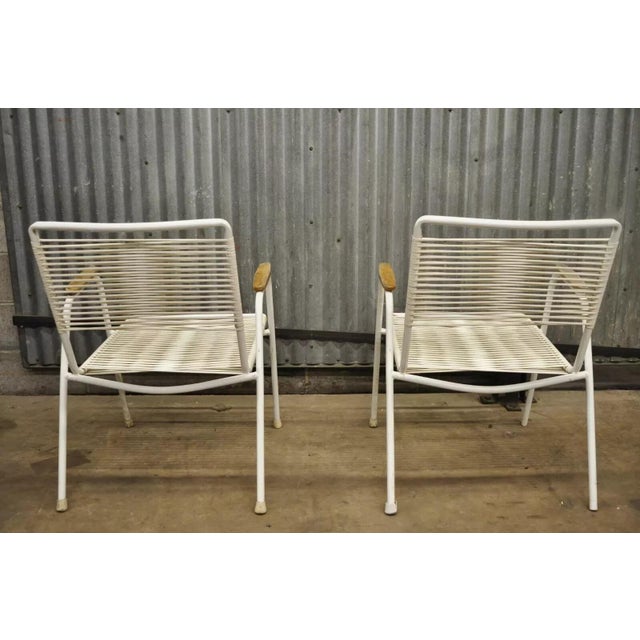 Mid 20th Century Vintage Mid Century Modern Aluminum Vinyl Rope Cord Pool Arm Chairs - Set of 4 For Sale - Image 11 of 12