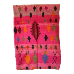 2020's Pink Moroccan Boujad Wool Rug - 9.4 X 6.6 Ft