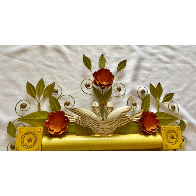 Vintage Tole Painted Metal Floral and Birds Mirror 1960’s For Sale - Image 6 of 12