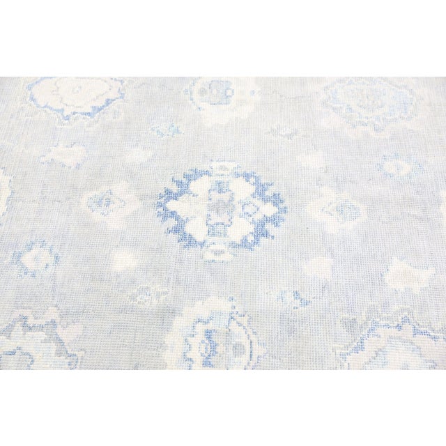 Turkish Oushak Rug Blue Ivory Handwoven Wool Runner 5'9" X 16'3" For Sale - Image 9 of 9