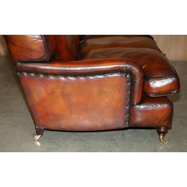 1 of 4 Hand Dyed Brown Leather Howards & Son Style Sofa Part of Suite For Sale - Image 16 of 18