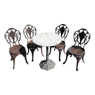 Cast Iron Patio Garden Table and Chairs, Set of 5 For Sale