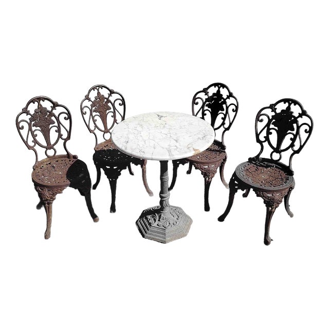 Cast Iron Patio Garden Table and Chairs, Set of 5 For Sale
