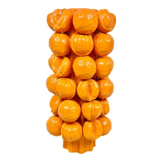 Majolica Style Orange Tall Ceramic Vase For Sale