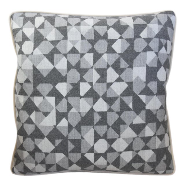 Custom-tailored designer pillow in designer Holland & Sherry "Ellington Coastal", fabric in a geometric pattern. Cream...