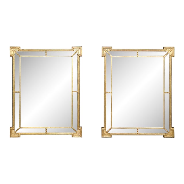 1960's Pair Directoire Style Italian Gold Gilt MIrrors For Sale