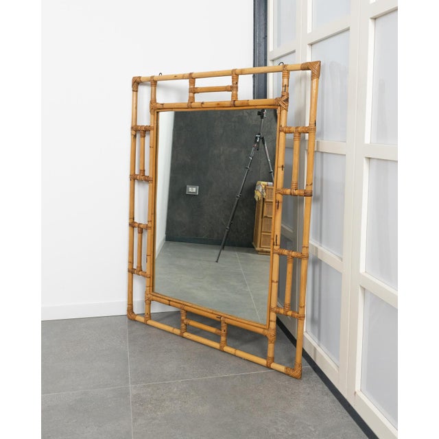 1970s Mid-Century Rectangular Rattan and Bamboo Mirror in the style of Vivai Del Sud, Italy, 1970s For Sale - Image 5 of 14