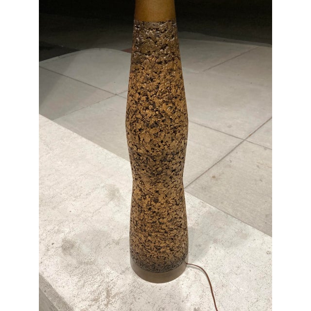 Vintage cork and walnut large table lamp, with milk glass diffuser, and brass trim, circa 1960s