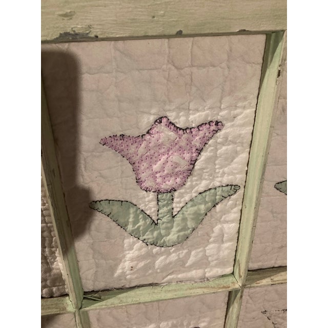 Wood American Quilt in Adorable Quilt Craft and Window frame.1920-30 Quilt Put Into Older Window Frame for a Fun Room Decor. Shabby Chic Look. For Sale - Image 7 of 9
