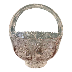 1950's Vintage Cut Glass Basket With Handle