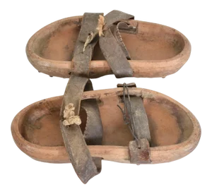 Antique Asian Decorative Japanese Shoes Leather Wood Open Toe