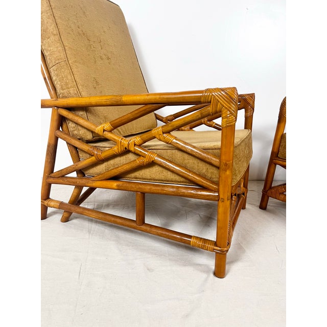 Vintage Rattan Chinese Chippendale Lounge Chairs- A Pair For Sale - Image 10 of 12