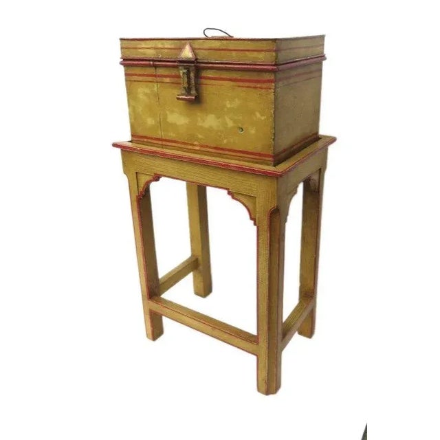 Tole Painted Mustard Yellow Document Box on Custom Stand For Sale In Denver - Image 6 of 9