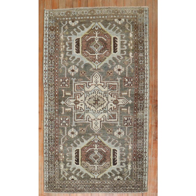 Early 20th Century Zabihi Collection Charcoal Persian Heriz Scatter Rug - 2'9" x 4'4" For Sale - Image 9 of 9