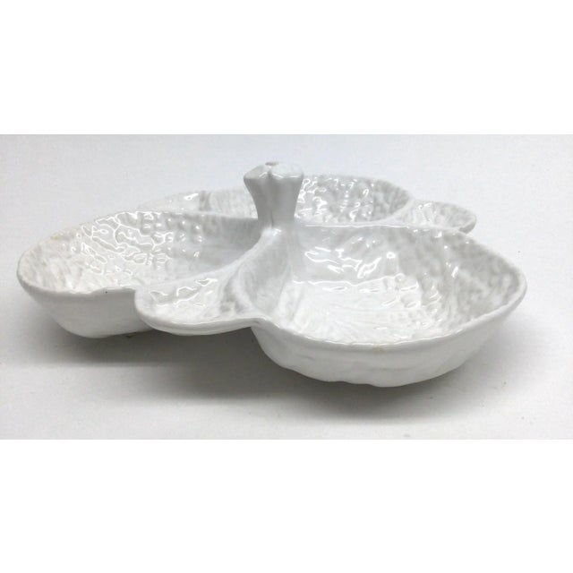English Subtil Portugal Ceramic White Cabbage Design Divided Serving Bowl For Sale - Image 3 of 9