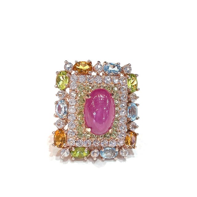 Bochic “Orient” Vintage Ruby & Multi Sapphire Cocktail Ring Set In 18K Gold & Silver For Sale - Image 13 of 13
