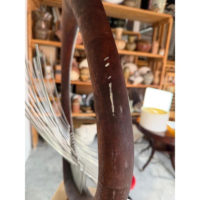 1970s Mid-Century Modern Barbara Hepworth-Style Wood & Metal Abstract Sculpture on Marble Base For Sale - Image 16 of 16