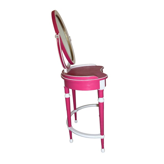 2020s Fully Refurbished & Hand-Painted Whimsical Regency Pink Vanity Set With Swivel Mirror & Custom Leopard Stool – 3 Pieces For Sale - Image 5 of 10