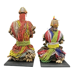 African Fali Glass Beaded Figures-A Pair