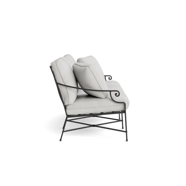 Contemporary Brown Jordan Venetian Sofa, Textured Pewter frame with Fusion Dove fabric For Sale - Image 3 of 11