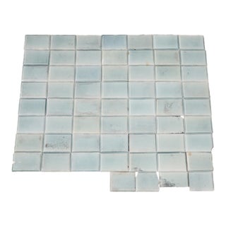 Antique 1920s Portuguese Art Deco Era Relief Tiles Set of 56 in Soft Seafoam Glaze For Sale