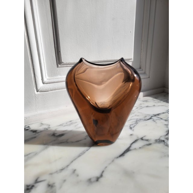 A heavy, beautifully rich chocolate-mahogany coloured 1970s Czech glass vase by Miroslav Klinger, designed in the 1970s....