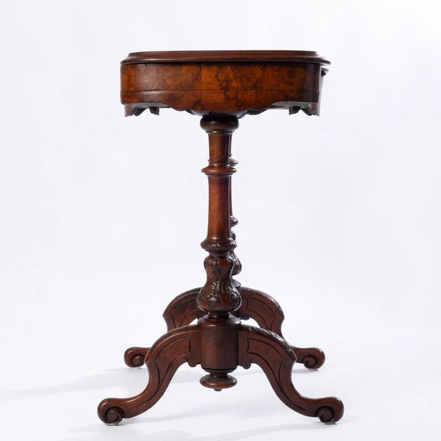 19th Century English Burr Walnut Sewing Table For Sale - Image 6 of 10