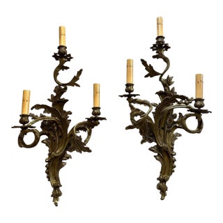 19th Century Pair of French Bronze Sconces For Sale