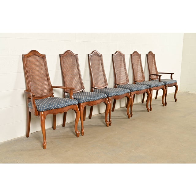 Baker Furniture Style French Provincial Louis XV Carved Walnut and Cane Back Dining Chairs, Set of Six For Sale - Image 14 of 14